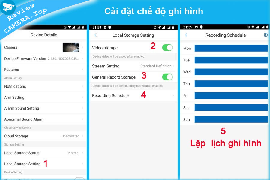 Cài đặt ghi hình camera Wifi