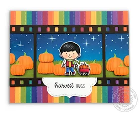 Sunny Studio Stamps Fall Flicks Filmstrip Pumpkin Patch Card featuring Fall Kiddos Stamps & Preppy Prints 6x6 Patterned Paper