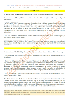 Special Resolution for alteration of Liability clause of Memorandum of Association MOA