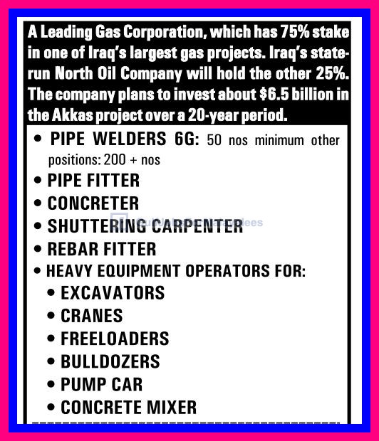 Iraq Gas Projects Job Vacancies