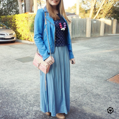 awayfromblue instagram monochrome chambray maxi skirt outfit winter
