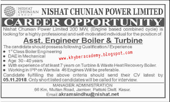 Career opportunity in Nishat Chunaisn Power Limited, Kasur 