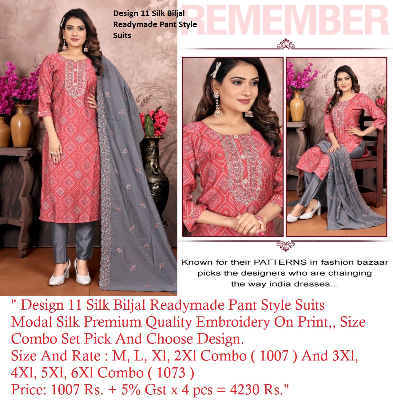 Biljal Design 11 Silk Readymade Pant Style Dress Catalog Lowest Price