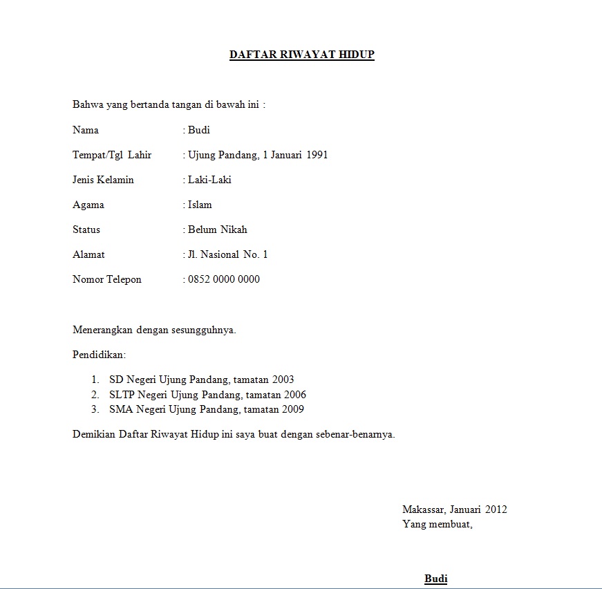 Contoh Daftar Riwayat Hidup Lewat Email - Contoh U