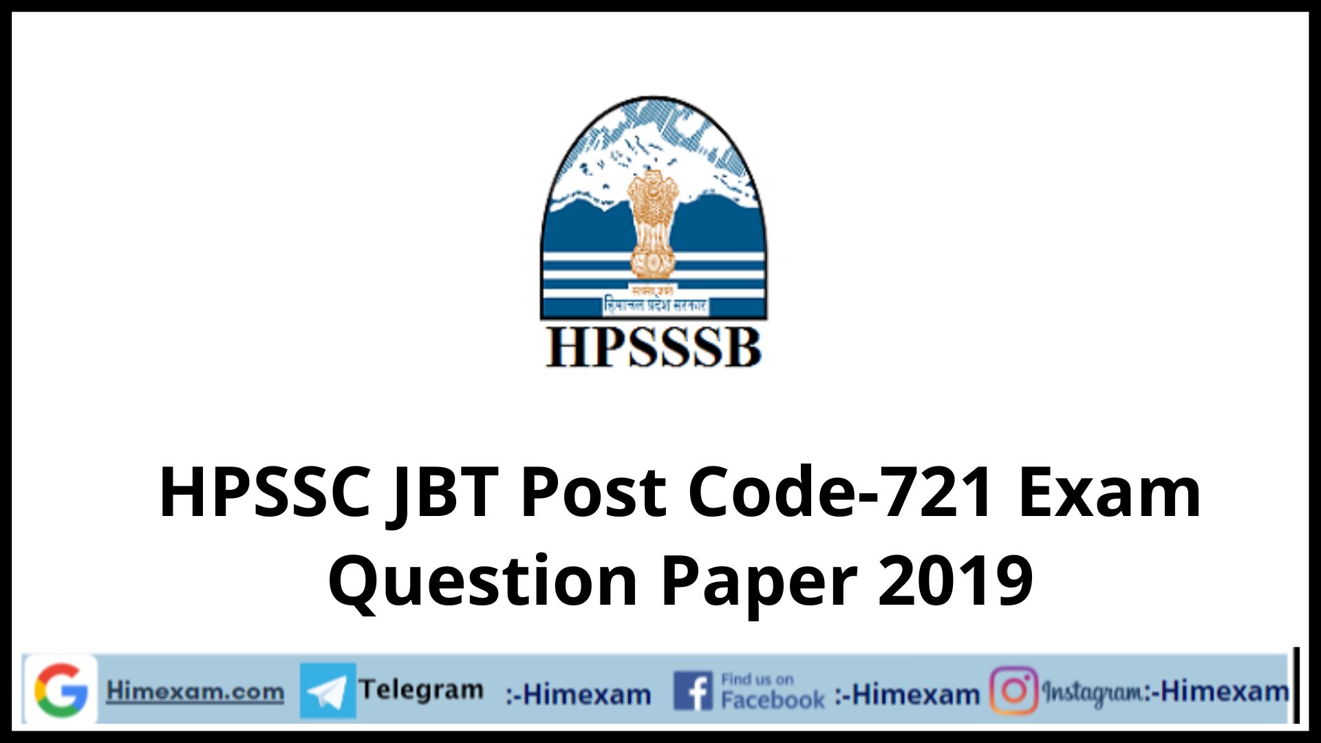 HPSSC JBT Post Code-721 Exam Question Paper 2019