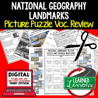National Landmarks and Geography, Civics Test Prep, Civics Test Review, Civics Study Guide, Civics Interactive Notebook Inserts, Civics Picture Puzzles