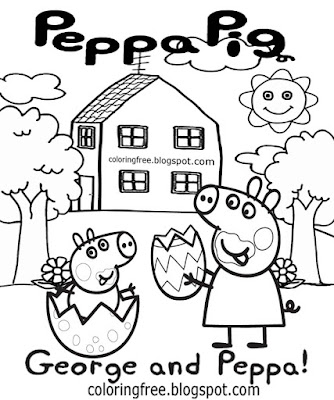 Cute simple drawing ideas cartoon Easter egg pictures George and Peppa Pig coloring pages for kids