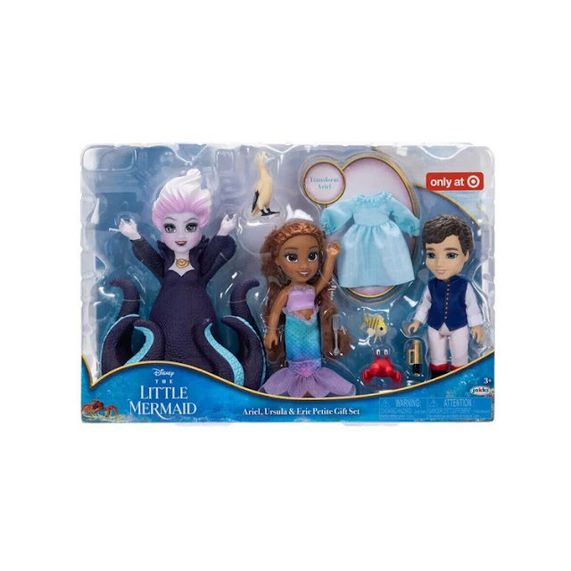 Coffret poupées de 15cm en boite Disney La Petite Sirène : Ariel, Ursula et Eric.
