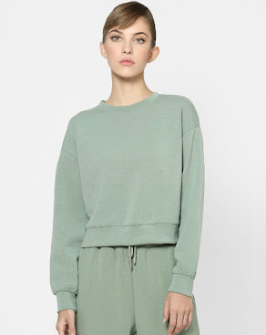 Green Crew Neck Sweatshirt for Women