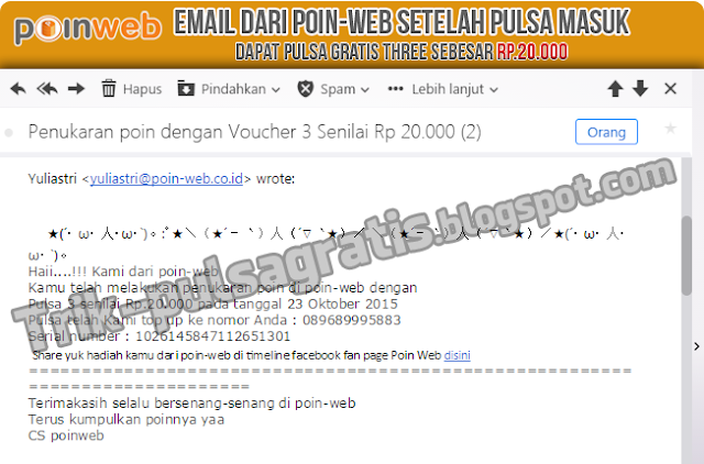 Email penerimaan pulsa gratis three dari poin-web