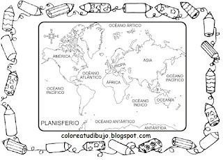 Planisferio sin division politica para colorear