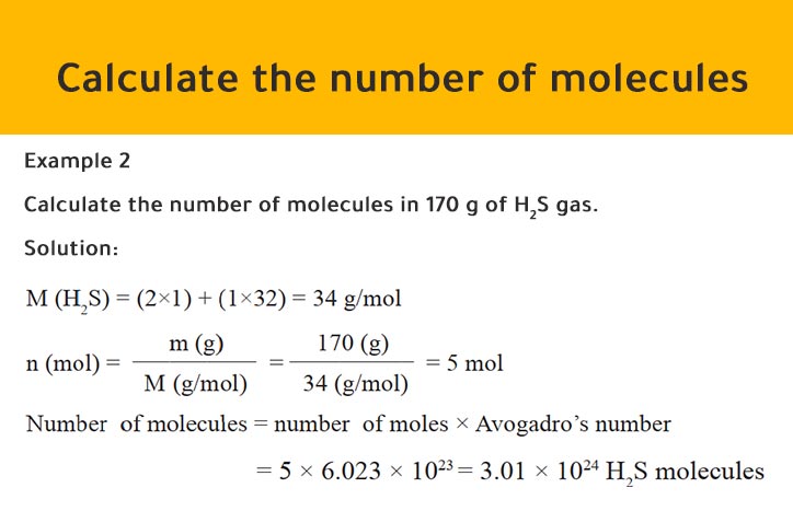 Calculate the number of molecules in 170 g of H2S gas.
