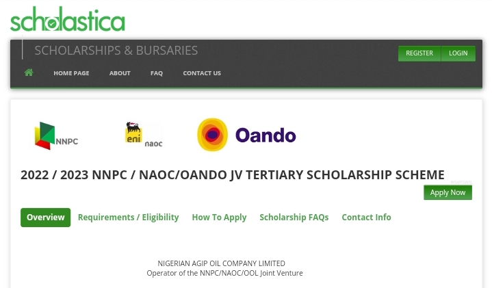 NNPC/NAOC/OANDO Joint Venture is offering its 2022/2023 Tertiary Scholarship Scheme