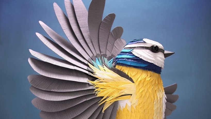 Deslumbrantes esculturas de papel tridimensionales de aves, abejas y crustáceos