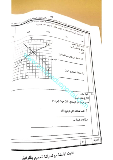 نموذج امتحان الرياضيات للصف الثامن الفصل الثاني الدور الاول 2022-2023 محافظة شمال الباطنةنموذج امتحان الرياضيات للصف الثامن الفصل الثاني الدور الاول 2022-2023 محافظة شمال الباطنة