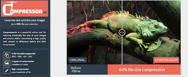 صورة لموقع compressor.io  لضغط حجم الصور مع الحفاظ علي جودتها