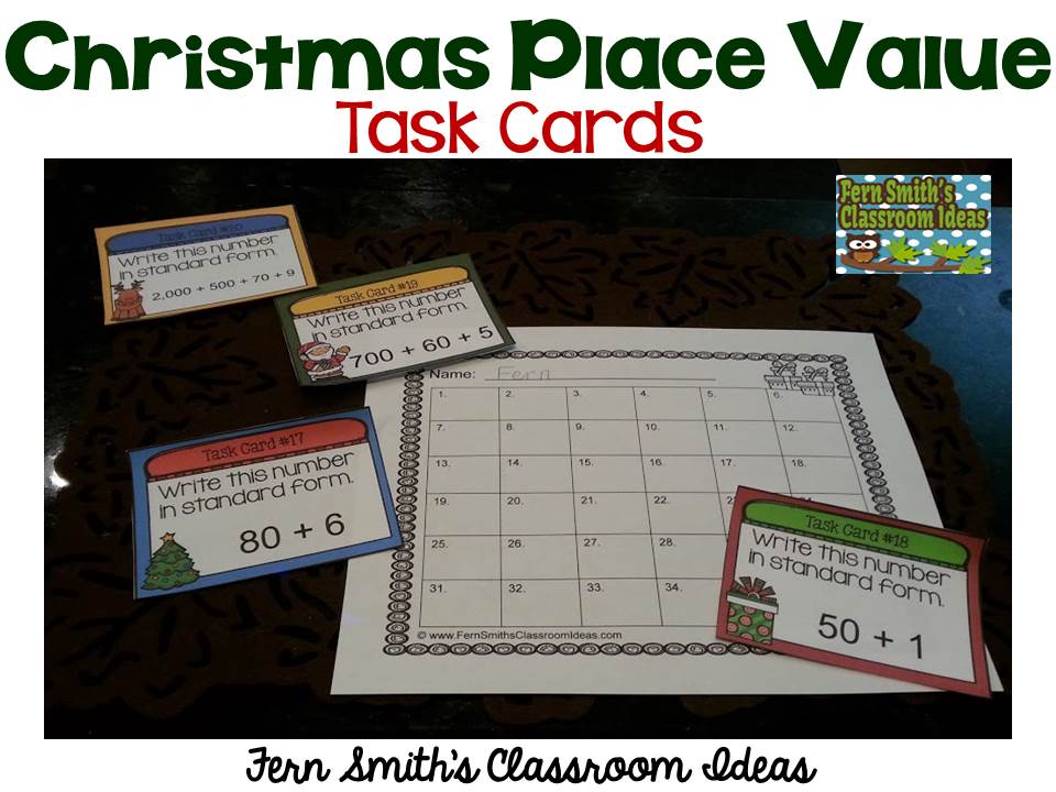 Fern Smith's Classroom Ideas Christmas Place Value - A Week's Worth of Place Value for Second and Third Grade, task cards only..