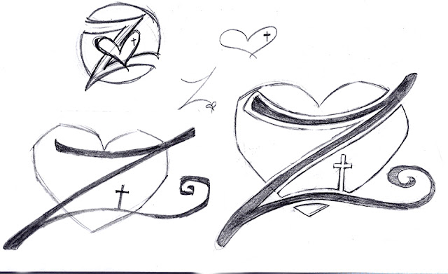 Z heart cross sketch by J Fleming 2015