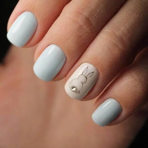 blue Easter bunny nail design ideas