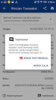 Pembayaran Tagihan Virtual Account BCA Sukses