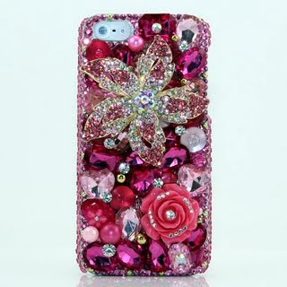 iphone 5 Luxury 3D Swarovski Diamond Pink Flower Crystal Bling Case Cover AT&T Verizon and Sprint