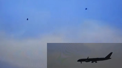 3 UFOs flying over LaGuardia airport meeting Trump airplane.