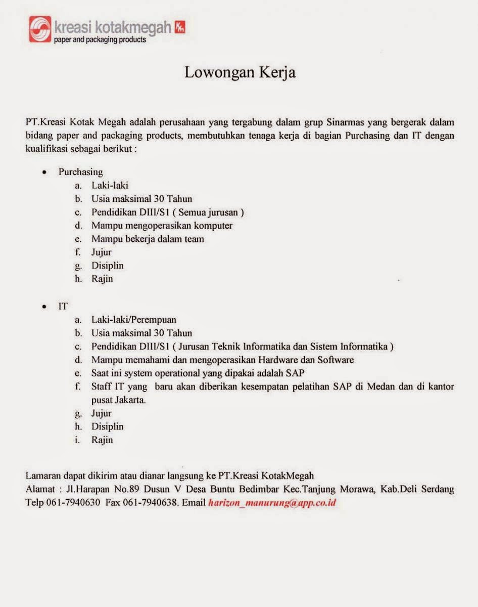 Lowongan Kerja Medan Sumatera Utara Juni Juli 2015 Hrd 