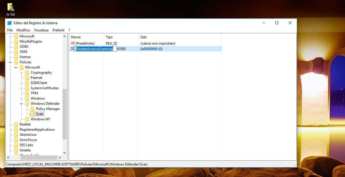Nuovo-Valore-Dword-32-bit-DisableArchiveScanning
