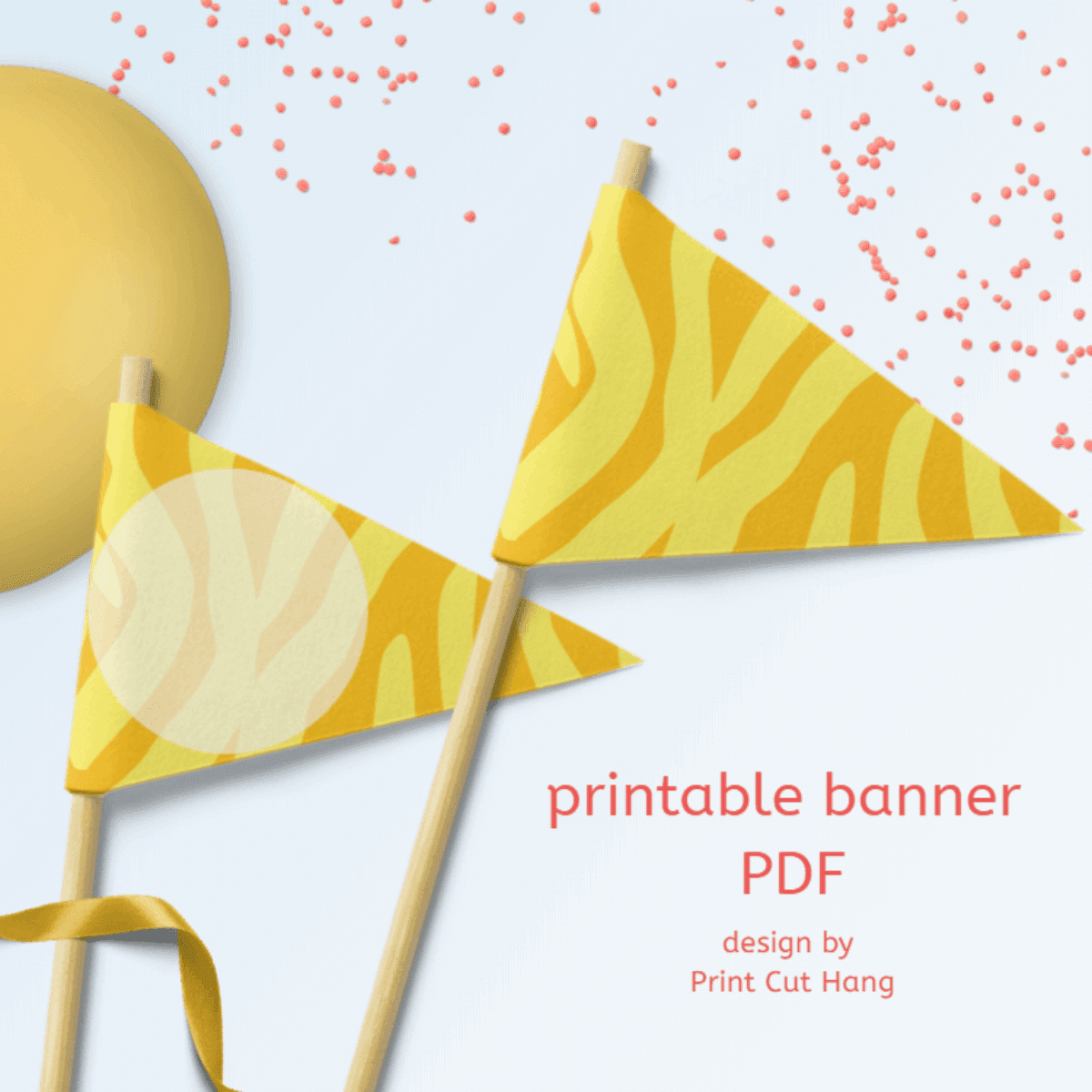 Printable Yellow Zebra Patterned Party Flags