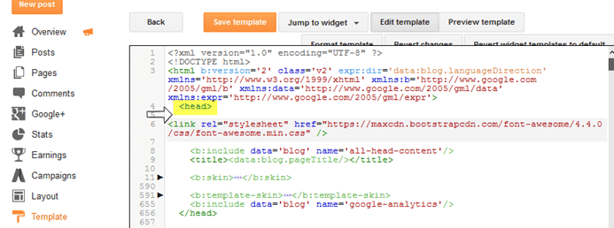 How to Add Font Awesome Stylesheet to Blogger font awesome stylesheet