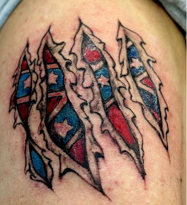 rebel flag tattoo with skin rip are cool tattoos for guys and men,this realy
