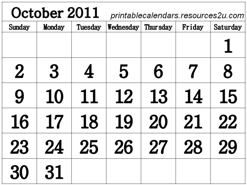printable 2011 calendar. Free October 2011 Calendar