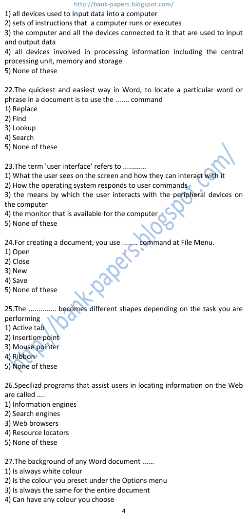 computer knowledge for bank clerk exams