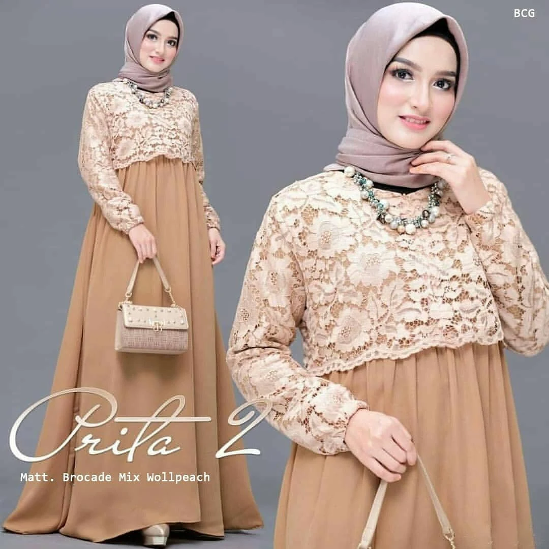 Model Gamis Brokat Kombinasi Polos Terbaru 2021 Model Baju - Baju gamis brokat kombinasi