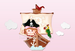 silueta de madera infantil barco pirata con niña babydelicatessen