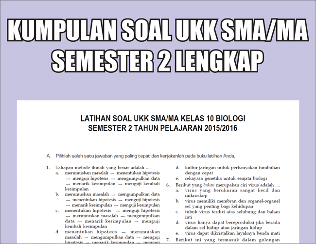 Kumpulan Soal UKK SMA Kelas 10 Semester Genap Lengkap