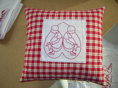 Lottie Dottie redwork pillow