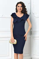 Rochie Annis bleumarin midi cu volanase