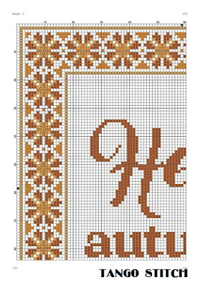 Hello autumn cross stitch orange ornament pattern