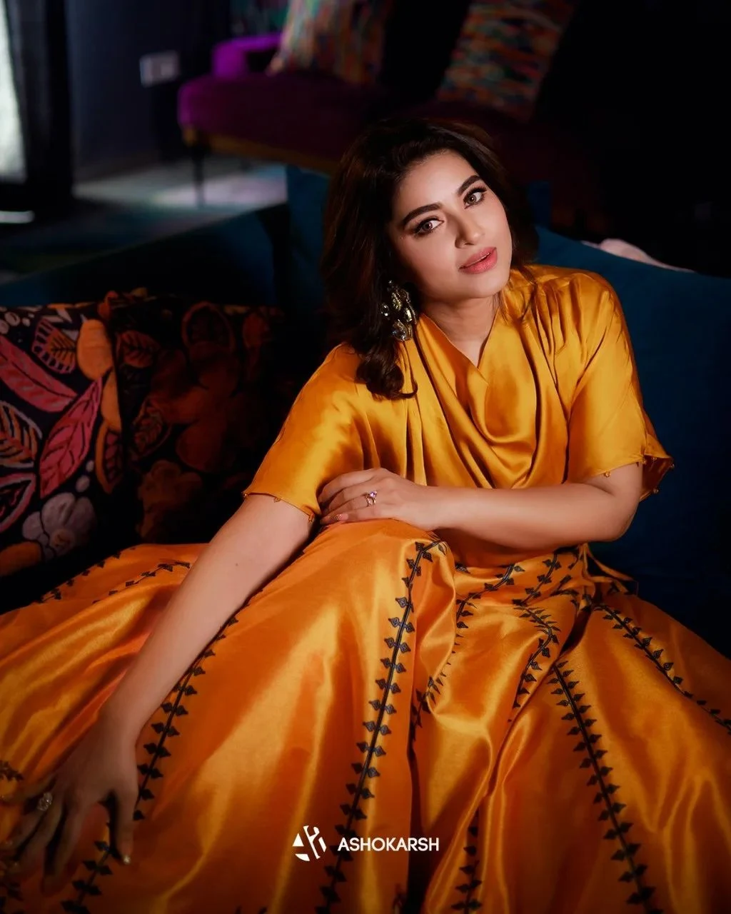 Actress Sneha Prasanna Gold Dress Latest Photoshoot
