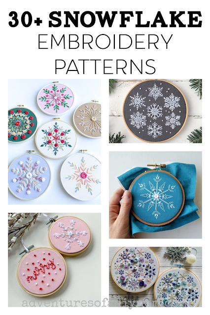 collage of hand embroidered snowflakes