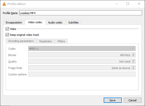 VLC Profile Video codec - Keep original video track