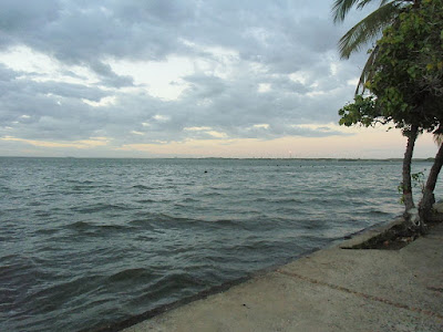Maracaibo lake view from the boulevard black coast ports located in altagracia