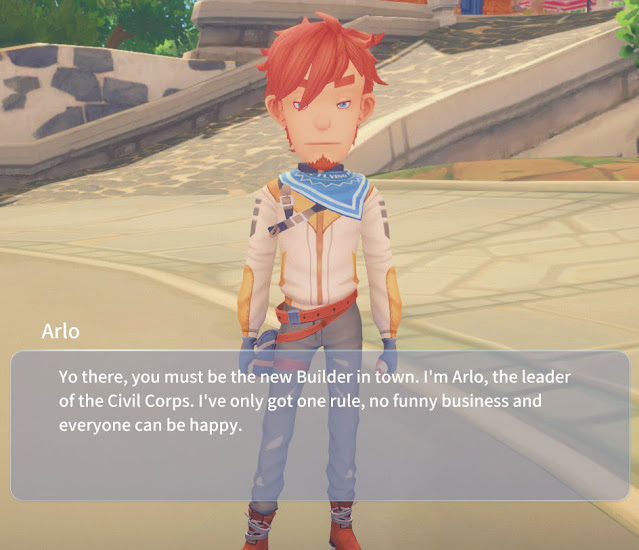 Still from My Time at Portia, Arlo's introduction