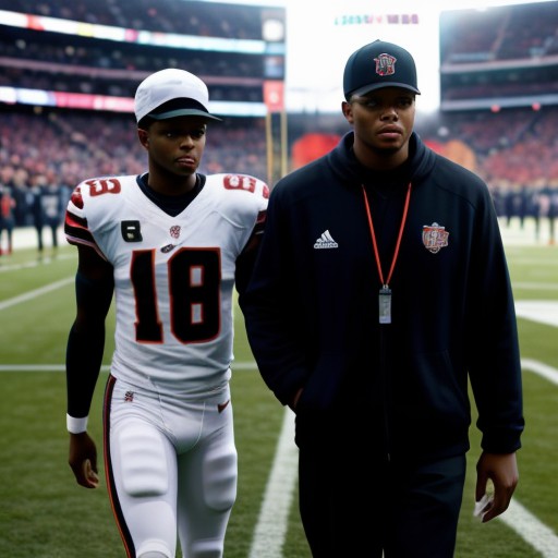 Coach Campbell walks the field with quarterback Teddy Bridgewater after the NFC Title Game loss.