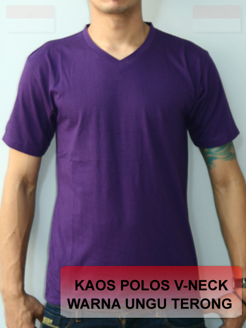  Kaos  Polos  V neck Combed 30s Ungu  Terong Kaos  Polos  