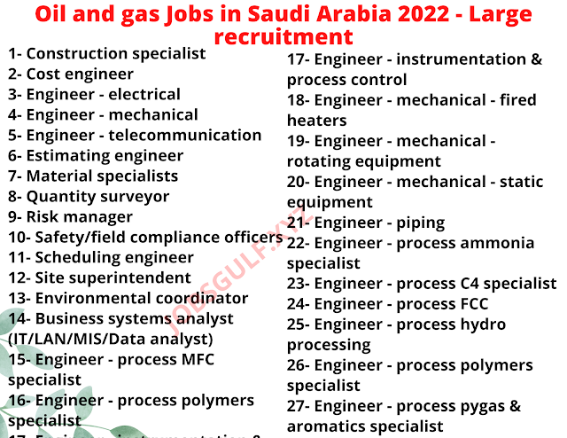 Oil and gas Jobs in Saudi Arabia 2022 - Large recruitment