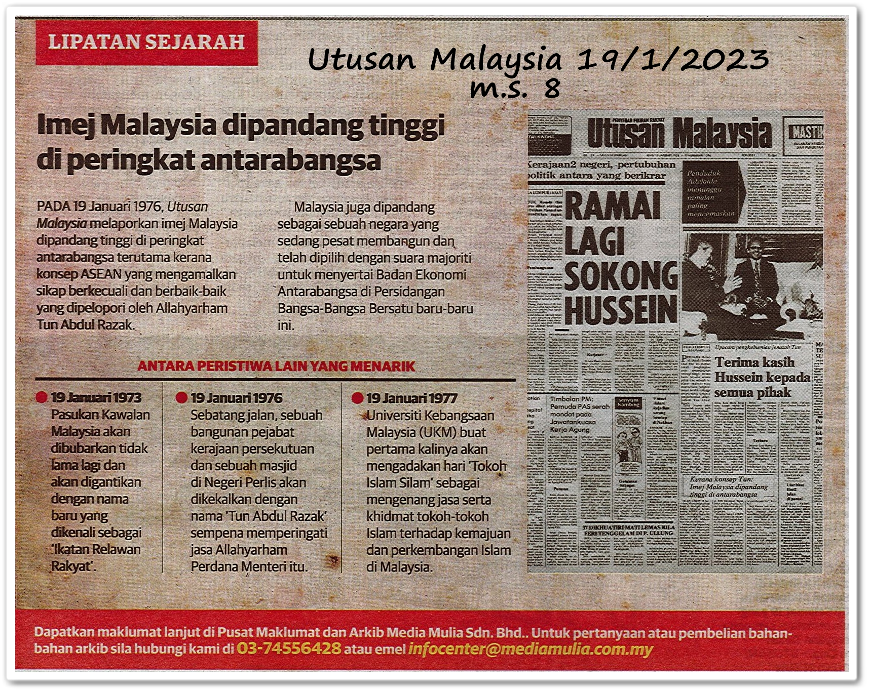 Lipatan sejarah 19 Januari - Keratan akhbar Utusan Malaysia 19 Januari 2023