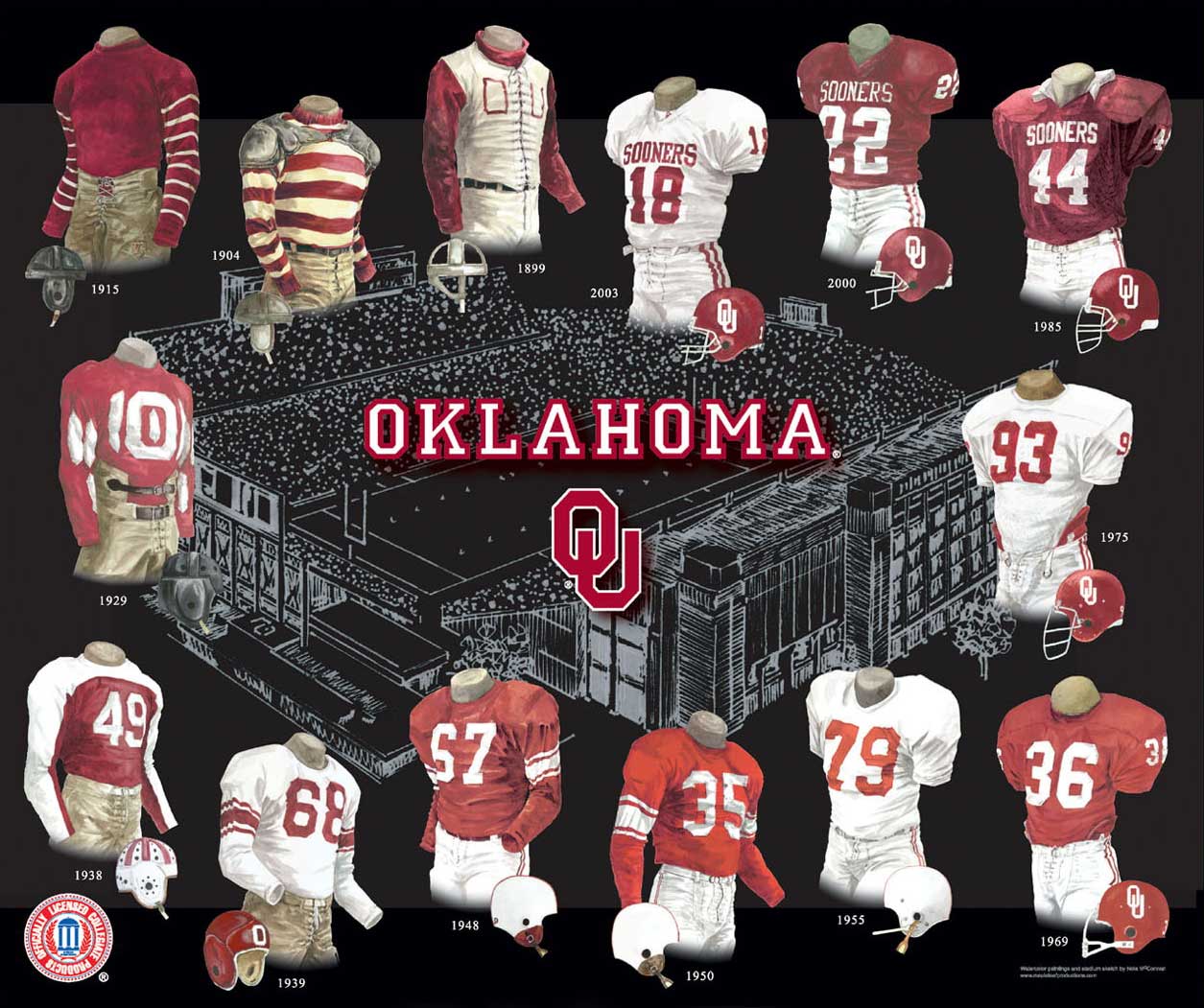 Heritage Uniforms And Jerseys Nfl Mlb Nhl Nba Ncaa Us Colleges University Of Oklahoma Sooners Football Uniform And Team History