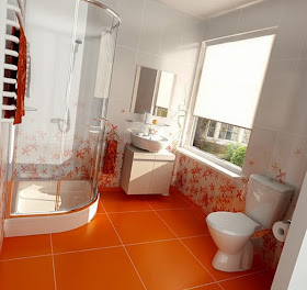 Baño color blanco y naranja